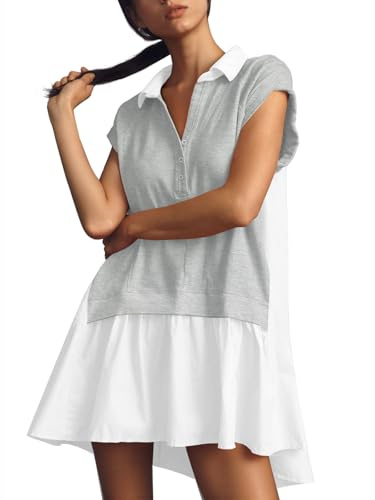 Fisoew Womens Activewear Tennis Dress Summer Cap Sleeve Workout Sports Golf Athletic Dress Grey