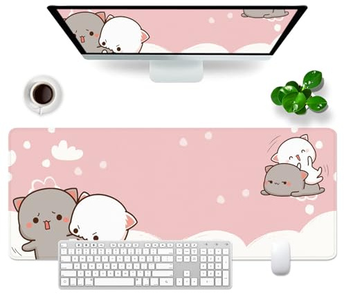 VYEUIAO Rosa gaming-musmatta med kattmotiv, skrivbordsunderlägg, 800 x 300 mm, söt stor XL-musmatta, professionell gamer-musmatta för dator/PC, Kawaii-tangentbordsmatta