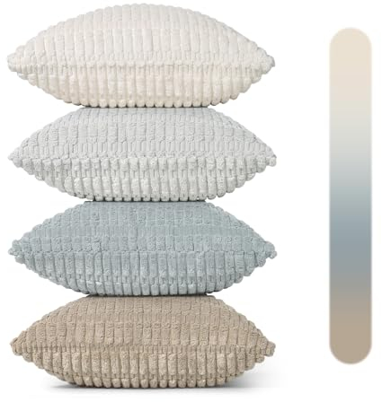 UXORSN Kissenbezug 40x40cm 4er Set Kordsamt Kissenbezüge Kissenhülle Dekorative Sofakissen Dekokissen Grau Beige Blau Flauschig Farbverlauf Zierkissenbezüge für Sofa Schlafzimmer Wohnzimmer Deko