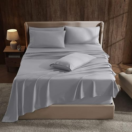 Hearth & Harbor Extra Deep Pocket Full Size Sheets Sets - Fits Mattress 18-24 Inches Deep - Extra Deep Pocket Sheets - 6 Piece Full Size Sheets - Grey