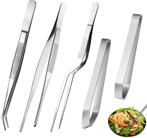 Pinzette da Cucina, 5 pezzi pinzette da cucina in acciaio inossidabile, set di pinzette per ossa di pesce, set di 3 pezzi di pinzette da cucina set di 2 pezzi di pinze