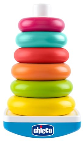 Chicco Juego Torre de Anillos, Juego con Base oscilante al Toque y 6 Anillos de Colores apilables, Juegos para Niños, Juegos educativos, Desarrolla la coordinación y el Movimiento, 9-36 Meses