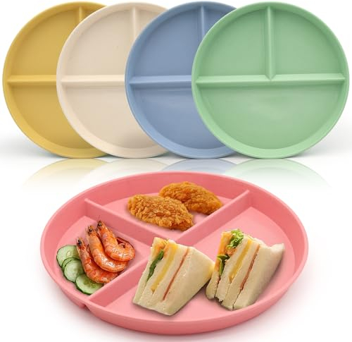 XIANGLONGY 5 Stück Kinderteller mit Unterteilung, 22.5 cm Geteilte Teller Set, Wiederverwendbar Portionsteller für Kinder und Erwachsene, Mikrowellen & Spülmaschinenfest