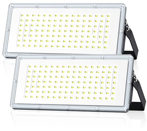 TOPAUBUB LED Strahler Scheinwerfer 230V Außen 100W 10000LM - Superhell 6500K Kaltweiß Flutlichtstrahler LED Fluter Außen, IP66 Wasserdicht Aussenstrahler Aussenleuchte für Garten, Hinterhof(2 Stücke)