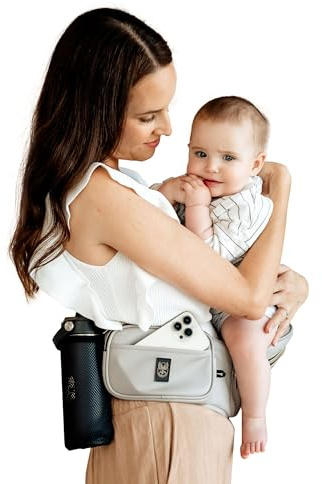 HACKERLILY HipSurfer Hip Seat Baby Carrier & Bum Bag For 0-3 Years Babies - Multi-Award Winning, Ergonomic Baby Hip Carrier For Newborns & Toddlers, Vegan Leather, Inbuilt Storage (TAUPE)