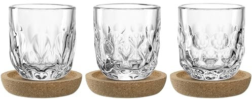 LEONARDO HOME GOCCE 055190 - Juego de 6 vasos de café (60 ml, 3 posavasos de corcho, 3 tazas de espresso, para portafiltros, apto para lavavajillas, con estructura de gota, transparente)