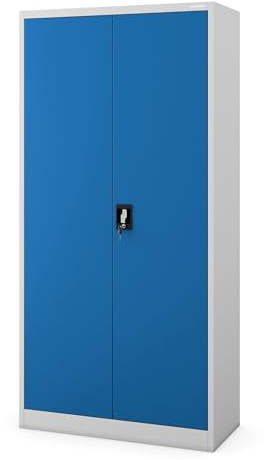 Jan Nowak Metallschrank 185 x 90 x 45 cm | Büroschrank Abschließbar mit Kleiderstange, Pulverbeschichtung | Aufbewahrungsschrank Umkleideschrank Spind Kleiderstange | Hellgrau-Blau
