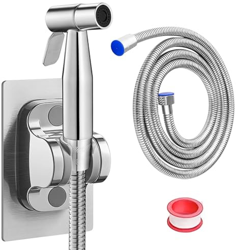 LINTRA Doccino per Bidet, Acciaio Inossidabile Idroscopino per WC, Argento Portatile Rubinetto Bidet, con Tubo Flessibile in PE da 1.5 Metri, Adatto per Cucine, Bagni o Hotel