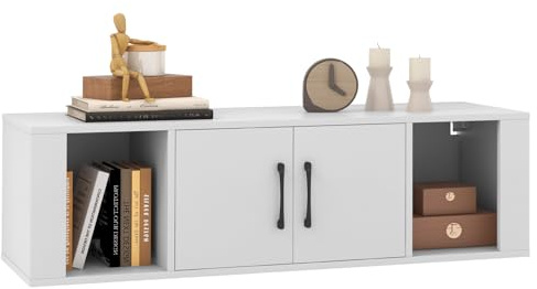 GIANTEX Mobile per TV Sospeso con Armadio, Supporto da Parete, Moderno per Soggiorno, Camera da Letto, Ufficio, 108 x 33 x 30,5 cm, Bianco