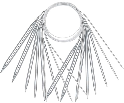 hankousi Set di 9 ferri da maglia circolari, 40 cm, in acciaio inossidabile, con cavo flessibile, per progetti di lavoro a maglia di maglioni, sciarpe (misure ferri da 2-5 mm)