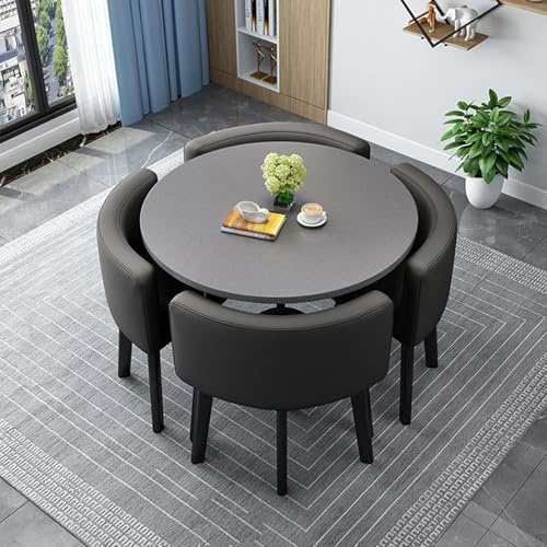 Elegant runt fyrkantigt matbordsset med 4 multifunktionella trästolar för kök, vardagsrum, reception, konferens, middagsanvändning – modern päls