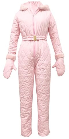 Skidoveraller för kvinnor skiddräkt tjock sport snowboard solid utomhus dragkedja overall för lediga utsvängda kläder, Rosa, L