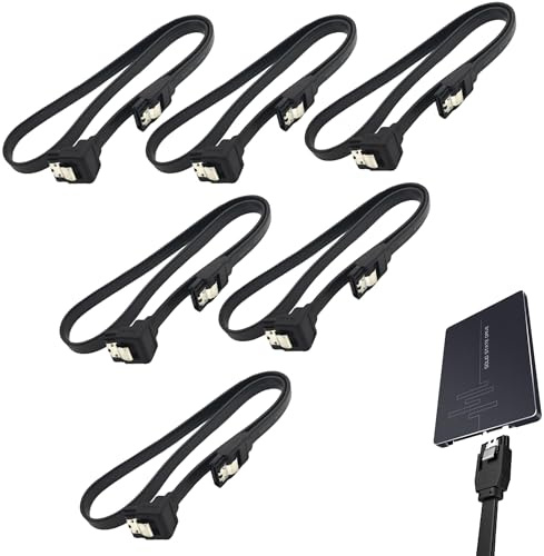 Noenaeni 6PCS SATA Cable III, 90 Degree Right Angle, Black, 40cm
