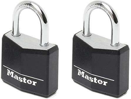 Master Lock 9130EURTBLK Lote de 2 Candados con Llave con cuerpo de aluminio macizo revestido, Negro, 3 x 5,2 x 1,6 cm