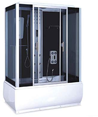 Whirlpool Corner Bath Glass Panel, Model Sicily 150 x 83 cm Lighting FM Radio Taps 2 Person