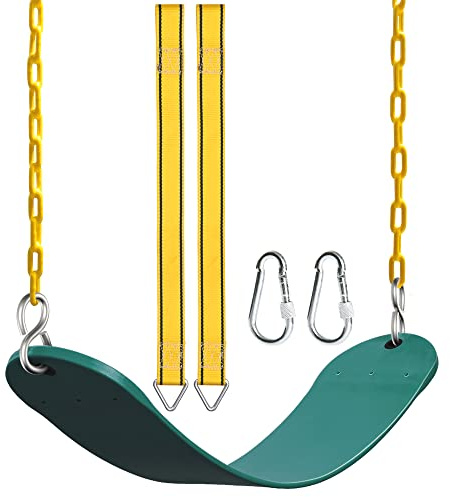 PACEARTH Swing Seat Support 660lb with 68.9 inch Anti-Rust Chains Plastic Coated 23.6 inch Tree Hanging Straps and Locking Buckles Outdoor Playground Tree Swing-Green