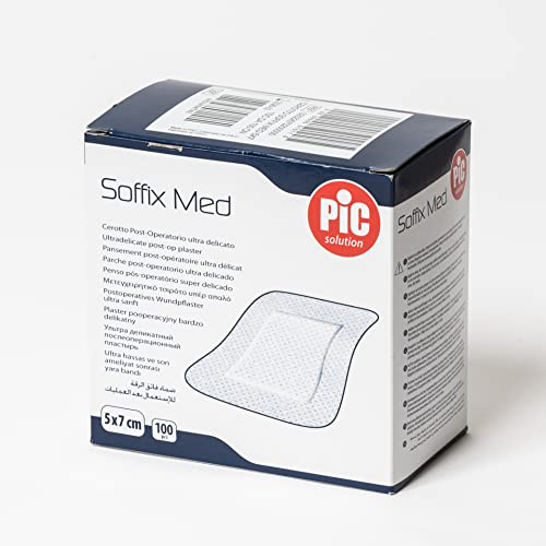 Pic Solution Soffix Med Cerotto Post-Operatorio Ultra Delicato, 5 Cm Lunghezza X 7 Cm Larghezza 100 Pezzi - 100 Gr