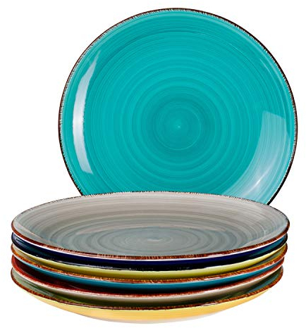 MamboCat 6X Speiseteller Malaga I Steingut-Geschirr 6 Personen - farbenfrohes Design I 6er Teller-Set modern I Essteller I Menüteller I Servierplatte I Tafelzubehör I Flache Teller 6 Stück