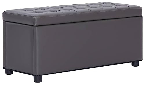vidaXL Ottoman mit Stauraum Sitzhocker Sitzwürfel Sitzbank Aufbewahrungsbox Hocker Truhenbank Sitztruhe Truhe Sitzbox 87,5cm Grau Kunstleder