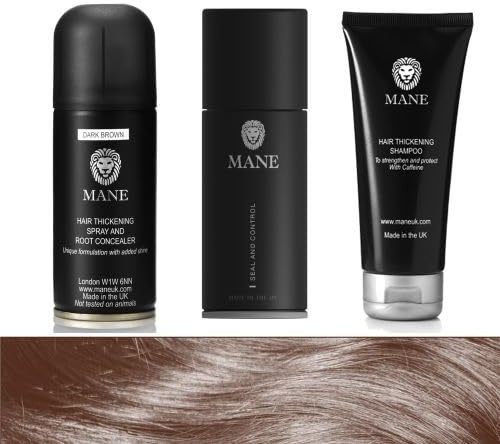 Mane 100 ml Hair Thickener, Thickening Shampoo and 100 ml Seal and Control (Dark Brown)