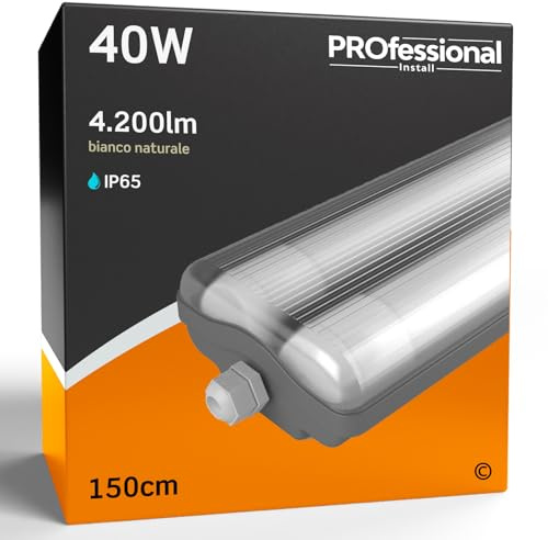 Eurocali 1x Plafoniera LED 150 cm Impermeabile completa di 2 Tubi 40W (2x 20W) Trasparente IP65 4200 lumen - Forma: Tubolare - Luce Bianco Naturale 4000K- Fascio Luminoso 120°