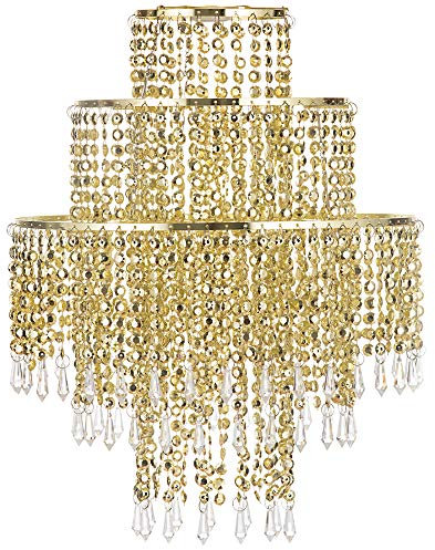 Waneway Chandelier Light Shade for Ceiling Pendant Light, Easy Fit Crystal Lamp Shade Lampshade for Bedroom, Living Room, Hallway, Wedding or Party Decoration, Diameter 32 cm, 3 Tiers, Gold