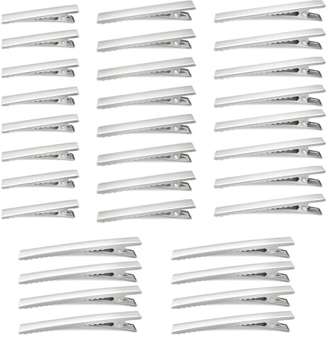 32 fermagli per capelli a coccodrillo in metallo, antiscivolo, accessori fai da te per capelli, 46 mm, 56 mm, 66 mm, 76 mm, per donne e ragazze, argento