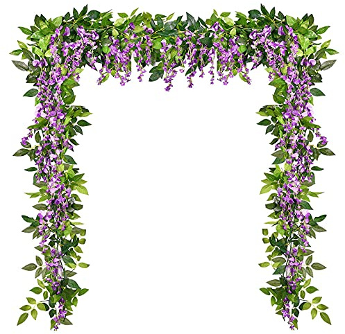HAOSHICS Ghirlande di glicine in seta, 2 pezzi, con fiori artificiali, viti di glicine, viti da appendere alla parete, per casa, giardino, cerimonia all'aperto, matrimonio, decorazione floreale