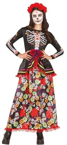 FIESTAS GUIRCA | Disfraz Catrina - Vestido y Diadema - Disfraces de Halloween, Día de Muertos y Fiestas Mexicanas - Ideal para Adultos y Adolescentes - Negro y Multicolor