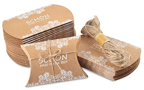 50 Stück Kraftpapier Tüten Geschenkbox SCHÖN DASS DU DA BIST Geschenkschachtel 9 * 6 * 2.5cm Papier Schachteln Mit Juteschnur kleine Geschenkbox für Hochzeit Geschenk