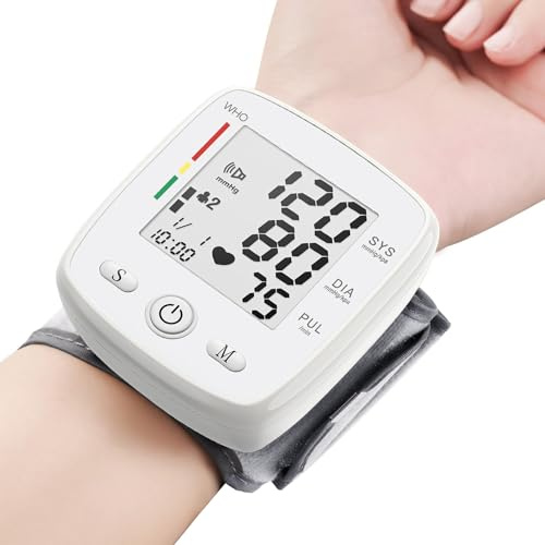 MBUPAI Blood Pressure Monitor Digital Wrist BP Machine Automatic BP Cuff (5.3 to 7.7 in) with 2 Users 180 Memory Voice Large LCD Display Adjustable Cuff USB Charging Carrying Case,White