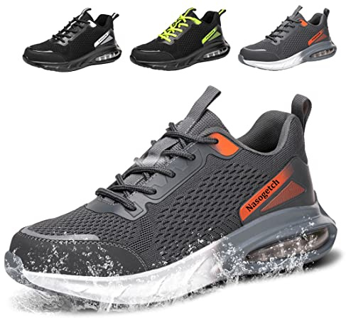 Fadezar Imperméable Chaussures de Sécurité Hommes Femmes Légère Confortable Chaussures de Travail Antidérapant Embout Acier Basket de Securite Gris EU 42