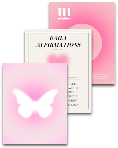 HesenDot Unframed 30x40cm Pink Daily Affirmation Wall Art Posters Set | Gradient Aura Canvas Prints, Lovely Aesthetic Home Decor for Bathroom Living Room Bedroom Girl Apartment