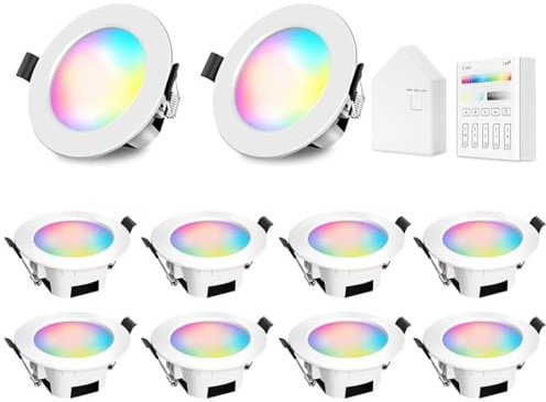 GEYUEYA Home Einbaustrahler Led 10er Set, Led Spots 230v 5W Kit RGBCW Bluetooth/WLAN Dimmbar, Mit Smart Bridge + Fernbedienung, Deckenspots(Weißes Gehäuse)