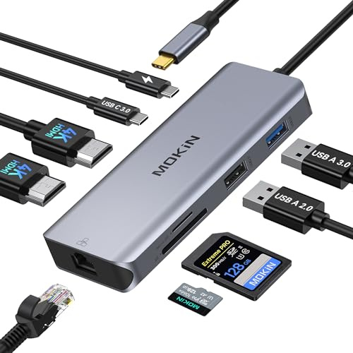 MOKiN Station d'accueil USB C Double Moniteur, Docking Station 9 en 1 avec Dual HDMI, Ethernet RJ45, PD 100W, USB 3.0/2.0, SD/Micro SD, Hub Dual HDMI pour MacBook Dell HP Lenovo