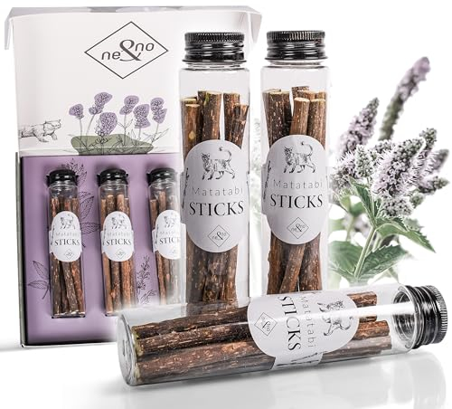 ne&no® Geschenkset mit natürlichen Matatabi Sticks | 3er Set (jeweils 8 Stück) | Matabi Sticks Katze (insgesamt 24 STK.) Zahnpflege Katzen | Knabberstangen Katze | Katzen Sticks (MATATABI)