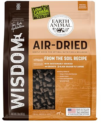 Earth Animal Wisdom Air Dried Dog Food - From the Soil Recipe Premium Natural Dry Dog Food for All Adult Breeds - 2 Lbs Bag