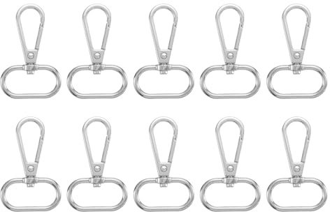 QUARKZMAN 10 Piezas de Mosquetones Giratorios, Anillo Ovalado de 1 Pulgada, Gancho de Langosta de Metal con Cierre de Presión para la Fabricación de Bolsos, Llaveros, Plata