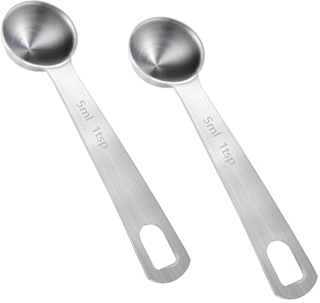 2 Stück Edelstahl Messlöffel Kaffeelöffel Portionierer 5 ml Kaffeedosierlöffel mit Langem Griff Kleiner Metalllöffel zum Abmessen von Kaffee Satz Gewürze Bohnen Silber
