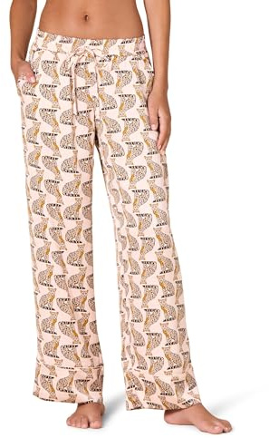 Amazon Essentials Womens Regular-Fit Full-Length Satin Pajama Pants, Pale Pink Blush Leopards, X-Large