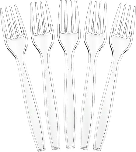 Pack of 50 Heavy Duty Clear Plastic Forks, Reusable and Washable Forks,Clear Reusable Forks Perfect for Picnics, Parties, Tableware and Dinnerware,Reusable Forks