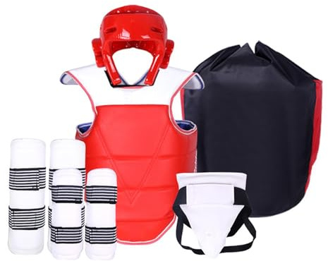 F Fityle Conjunto de Equipo de protección de Taekwondo, Protector de Cabeza para Uso Masculino, Protector de Ingle, Protector de Pecho, Ropa de Karate para, SG