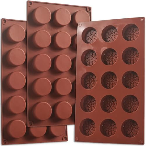 ionEgg 15 Cavities Cylinder Silicone Molds, Non-Stick, Food Grade, Flexible, and Durable Molds for Baking, Mini Soap Making, Candy, Dessert, Ice Cube and Crafts, Pack of 3