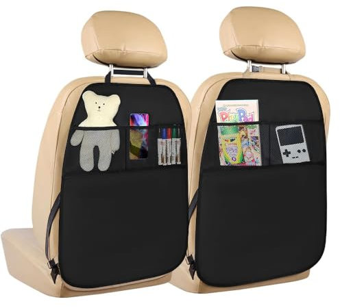 OUOQI 2 Stück Autositz Organizer - Auto Organizer mit 2 Taschen & Wasserdichter Rücksitzschoner für Kinder