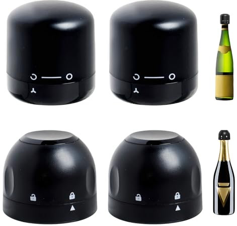 4 Pezzi Tappo Vino Spumante Tappi per Bottiglia di Champagne Riutilizzabile Tappo Vino Sottovuoto con Chiusura Ermatica Silicone Mantieni Il Fresco per Vino Spumante Champagne Vino Rosso Vino Bianco