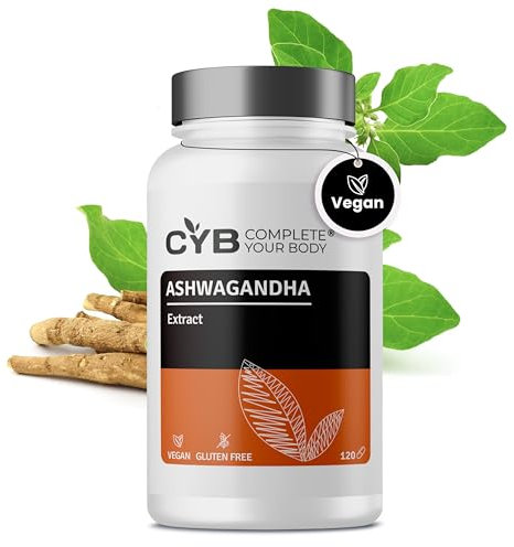 Ashwagandha hochdosiert mit Magnesiumglycinat, Vitamin B6 und Zink – Stress- und Energieunterstützung – 120 Kapseln - Vegan - Laborgeprüft