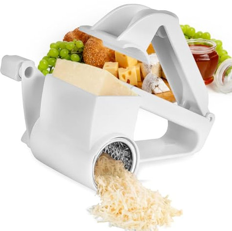 ‌Rotary Cheese, Rotary Grater with Stainless Steel Blades - Mill Food Grade Rotary for Parmesan, Nuts, Chocolate, Garlic - Dishwasher Safe, 14 × 7 × 6cm