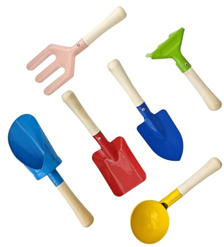 KY-Tech Beach Toys Set for Kids, 6pcs Sand Shovel Kit, Sandpit Toys for Toddlers, Metal Sand Spade, Spoon, Rake, Shovel, Cylinder and Fork for Kids