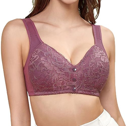 Reggiseni in Pizzo Senza Ferretto per Le Donne Reggiseni con Chiusura Frontale con Coppe in Spugna per Anziani Reggiseni a Copertura Totale Taglie Reggiseno Invisibile Donna Reggiseno (Purple, K)