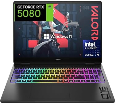 HP OMEN MAX 16-ah0010ns - Ordenador Portátil Gaming de 16 2.5K WQXGA (Intel Ultra 9-275HX, 32GB RAM, 1 TB, NVIDIA GeForce RTX 5080, Windows 11) Negro - Teclado QWERTY Español